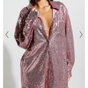 CALLY MINI DRESS - OVERSIZED SHIRT DRESS IN LILAC SEQUIN